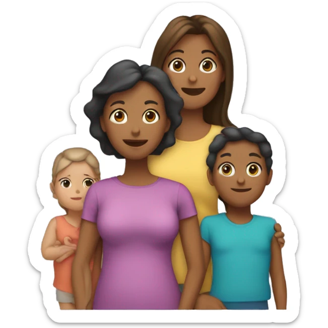 Madre con 4 hijos (1 adulta, 1 adulto, 1 adolescente mujer y una bebé nena) sticker