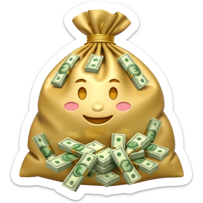 Luxury 3D emoji, overflowing money bag, stacks of cash, premium lighting, rich glossy look, ultra clean, transparent background


 sticker