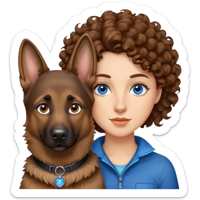 Woman mit Curly brown hair und helles Haut mit blaue Augen dazu der Deutscher Schäferhund  sticker