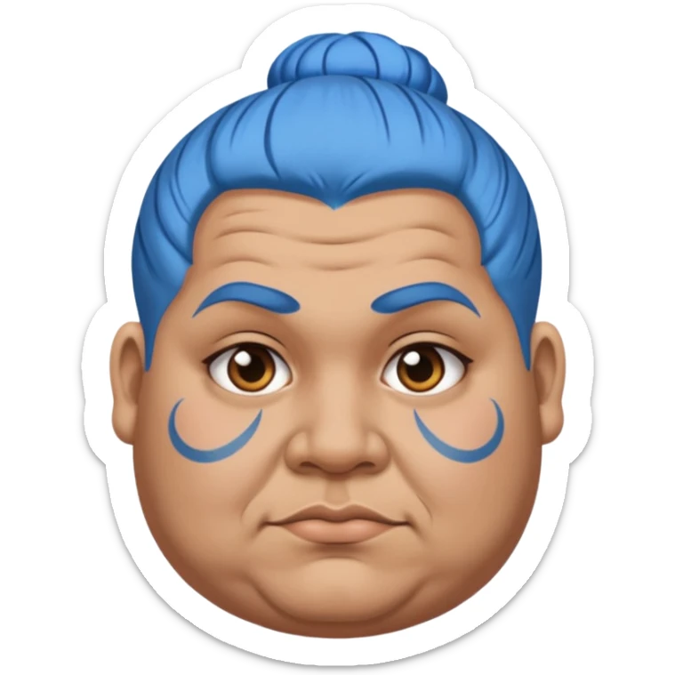  and blue hairobese man with lots of face tattoo and blue hair bun sticker