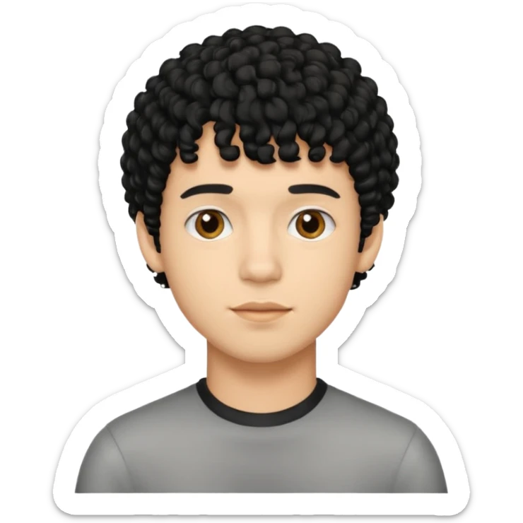 Young man with black curly hair fringe Haircut and light darāt skin sticker