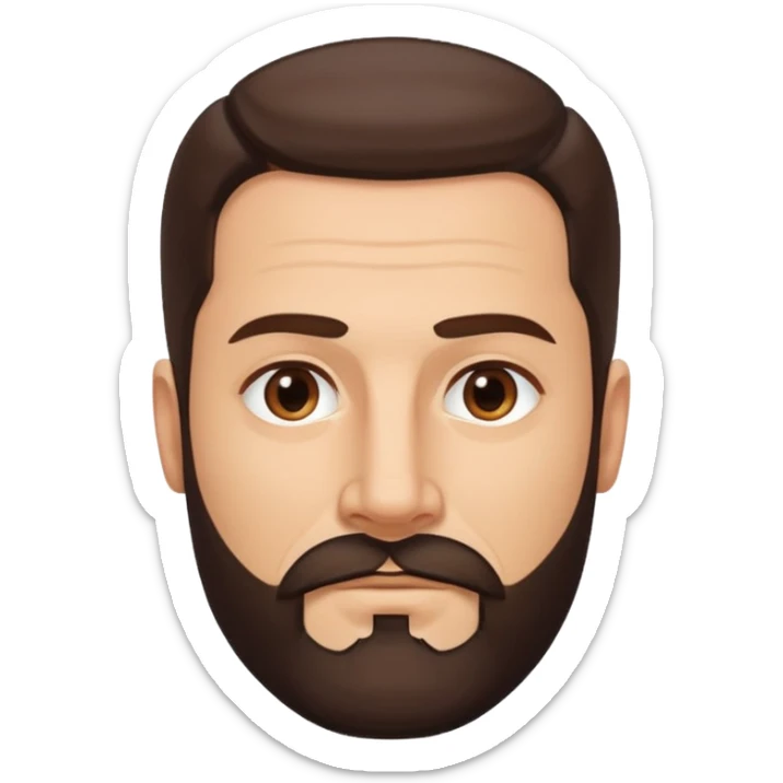 45-year-old man, brunette, hair slicked back, symmetrical facial features, medium nose, strong chin, espagnol beard sticker