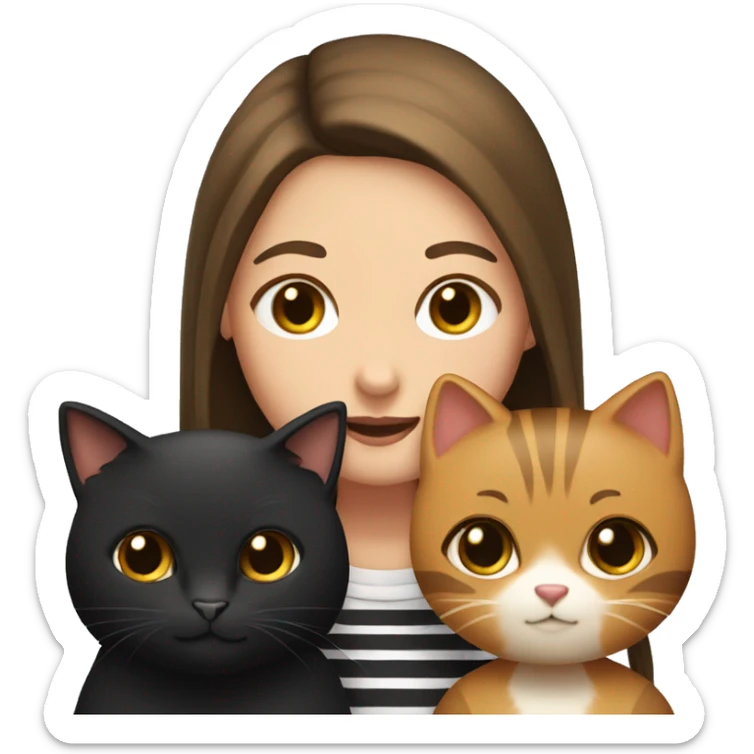 Girl with long brown hair with one black cat and one striped cat  sticker