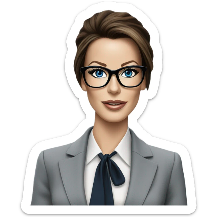 Hyper Realistic photo Kate Beckinsale blue eyes wearing glasses in a business meeting high fashion  sticker