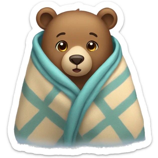 bear cozy in blanket sticker