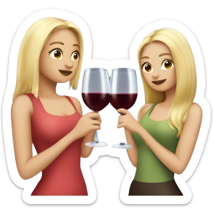 A blonde beautiful girl and a dark blonde super cute beautiful girl drink wine together sticker