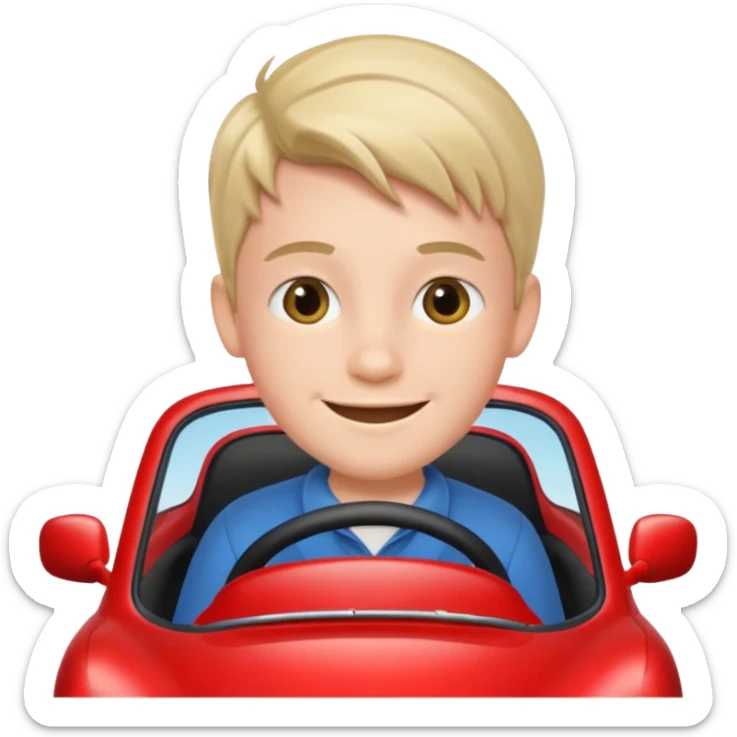 boy driving red car sticker