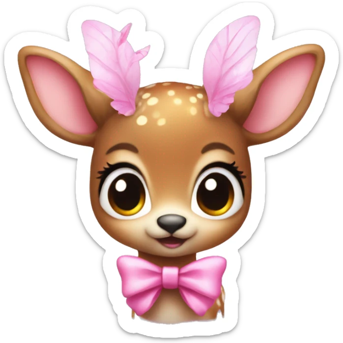 baby deer with fairy wings and a pink bow around its neck  sticker