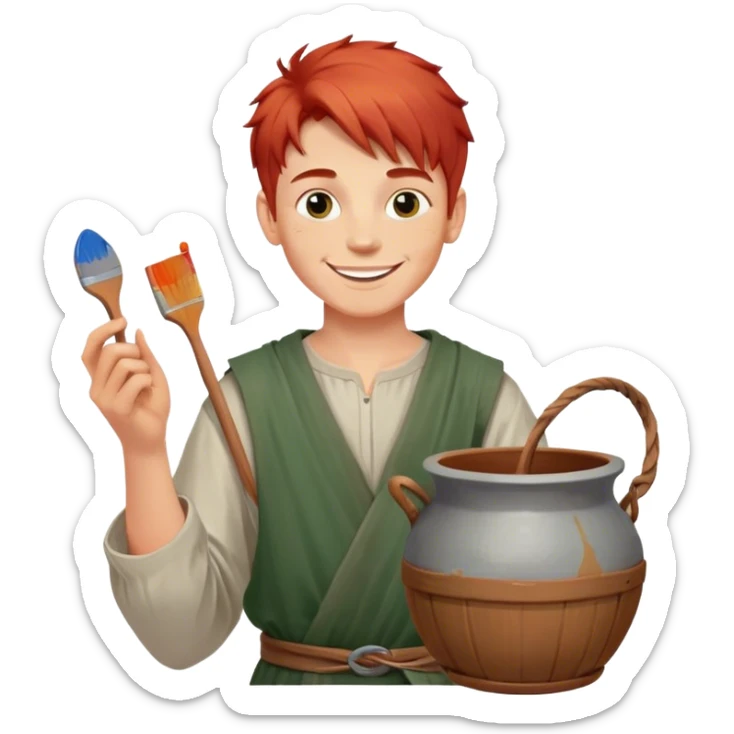 smiling painter boy 14th century with red hair and pot of paint sticker