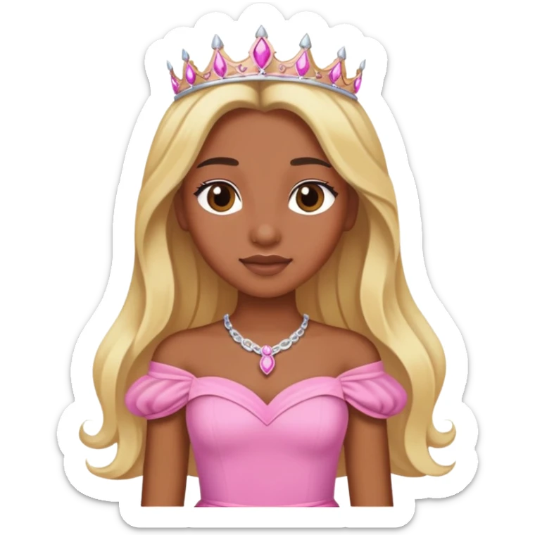 Brown skin princess with blonde long hair pink dress sticker