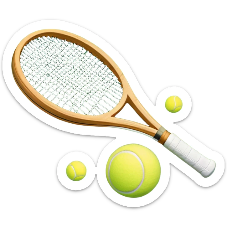 A detailed tennis racket resting on lush green grass beside a bright yellow tennis ball. The scene captures the essence of classic lawn tennis, with a crisp and clean background emphasizing the elegance and tradition of the sport sticker