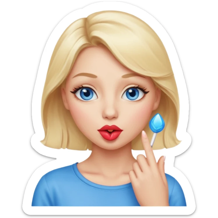 Une femme blonde yeux bleus qui envoi un bisous sticker