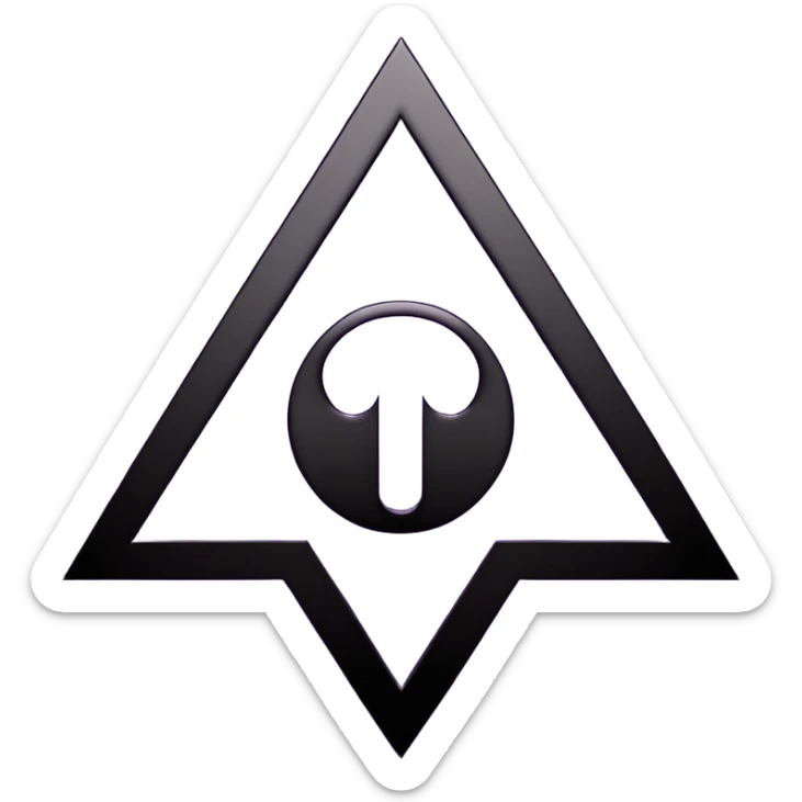 Emoji, dark futuristic occult sigil, symmetrical geometric shape, black metal with faint violet glow, gothic cyber aesthetic, minimal flat design, sharp edges, centered, transparent background sticker