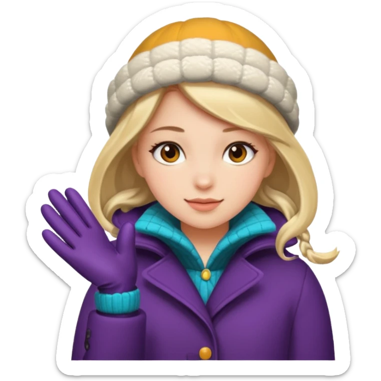 The girl is wearing a warm winter coat and a pair of woolen gloves. sticker