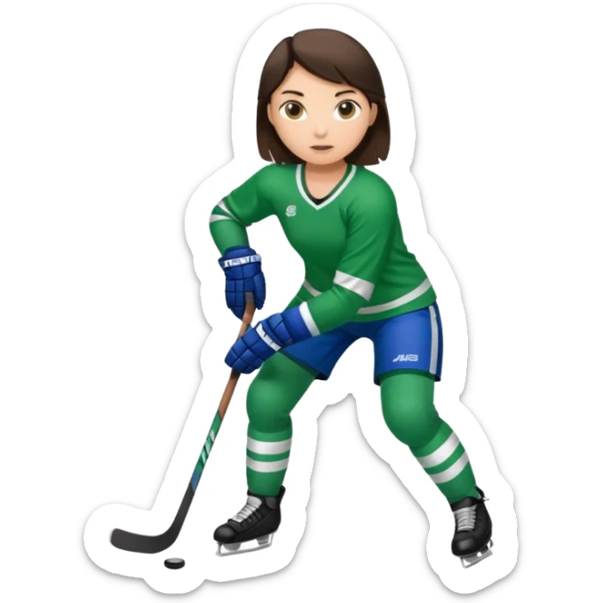 Girl hockey player full body with green jersey brunette sticker