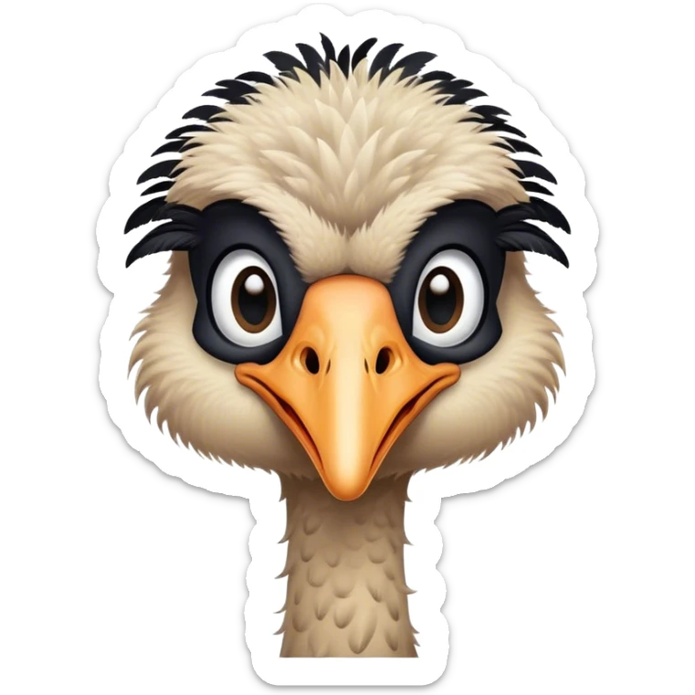 A cute cartoon adult male ostrich with black feathers. sticker
