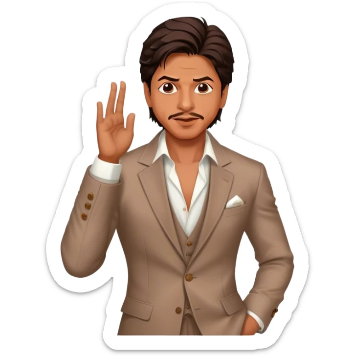 Cinematic Realistic portrait of Shah Rukh Khan, portrayed as a charismatic film star with expressive features and stylish contemporary attire, rendered in rich, dynamic lighting that captures his magnetic presence sticker
