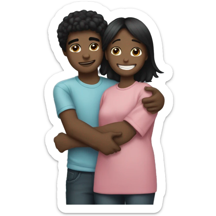Black hair boy hug with rad had girl sticker