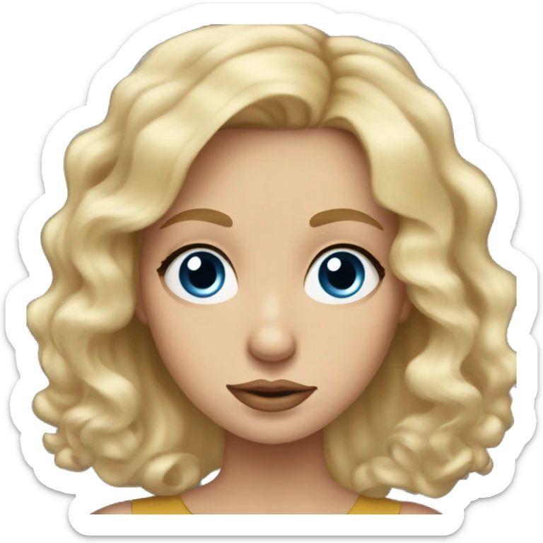 polish woman with long, blond and wavy hair, blue, big eyes and a small nose and big nice lips  sticker