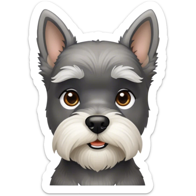 Cinematic Noble Miniature Schnauzer Portrait Emoji, Standing with a proud and stately demeanor, showcasing a sharply defined, salt-and-pepper fur with distinguished eyebrows and a confident, alert expression, simplified yet exquisitely detailed, glowing with a refined, dignified radiance, high shine, exuding intelligence and classic noble charm, soft glowing outline, capturing the essence of a noble Miniature Schnauzer that commands attention with effortless style! sticker