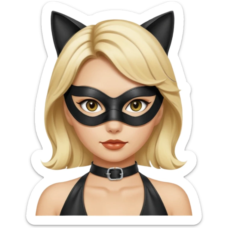 blonde woman with leather cat eye mask and leather halter neck blouse sticker