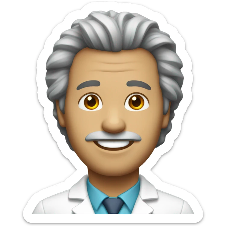 male doctor with wide face, big hair, no facial hair, no glasses, round chin sticker