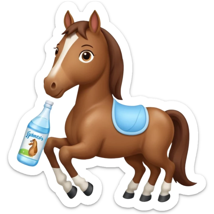 A cartoon horse holding johnson baby oil soltion  sticker