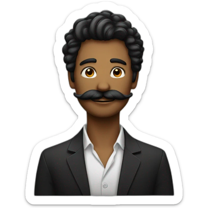 Homme au cheveux noir avec une mèche sur le côté avec une moustache carré noir sticker