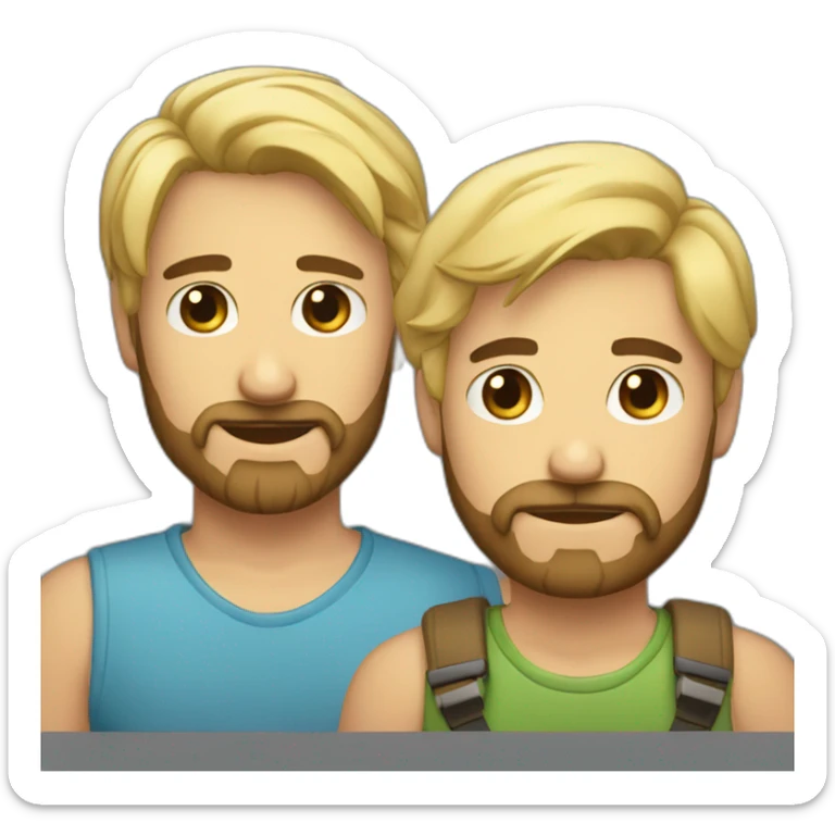 Gay male couple one of them Latino with beard male and the other guy an Australian blonde hair , with a cat in the middle sticker