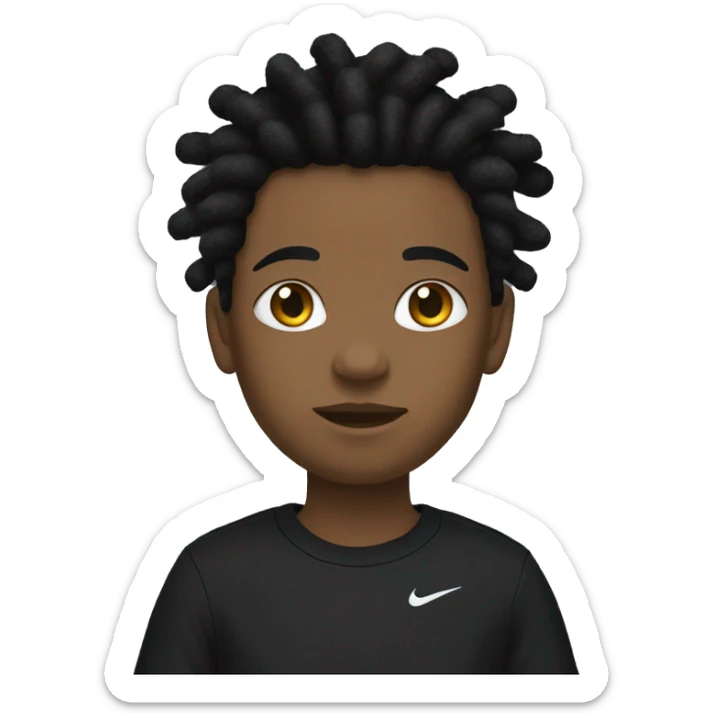 Boy with dreads and a black shirt and black sweatpants with Nike socks and air forces sticker