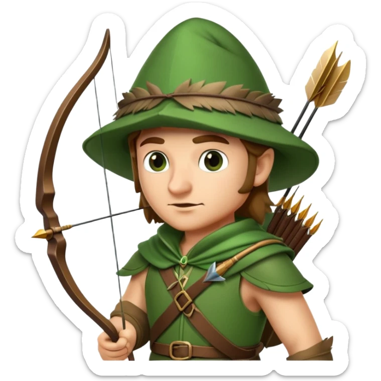 Robin Hood with bow and arrow wearing green outfit and feathered hat sticker