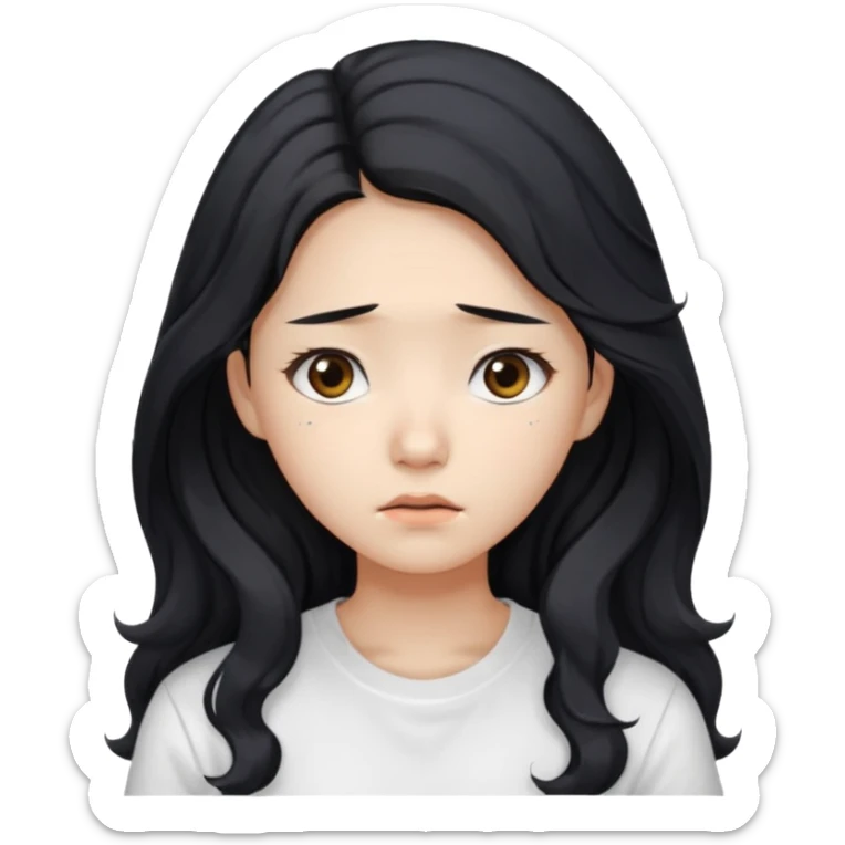  Korean female college student with a worried face , long wavy hair ,no glasses  sticker