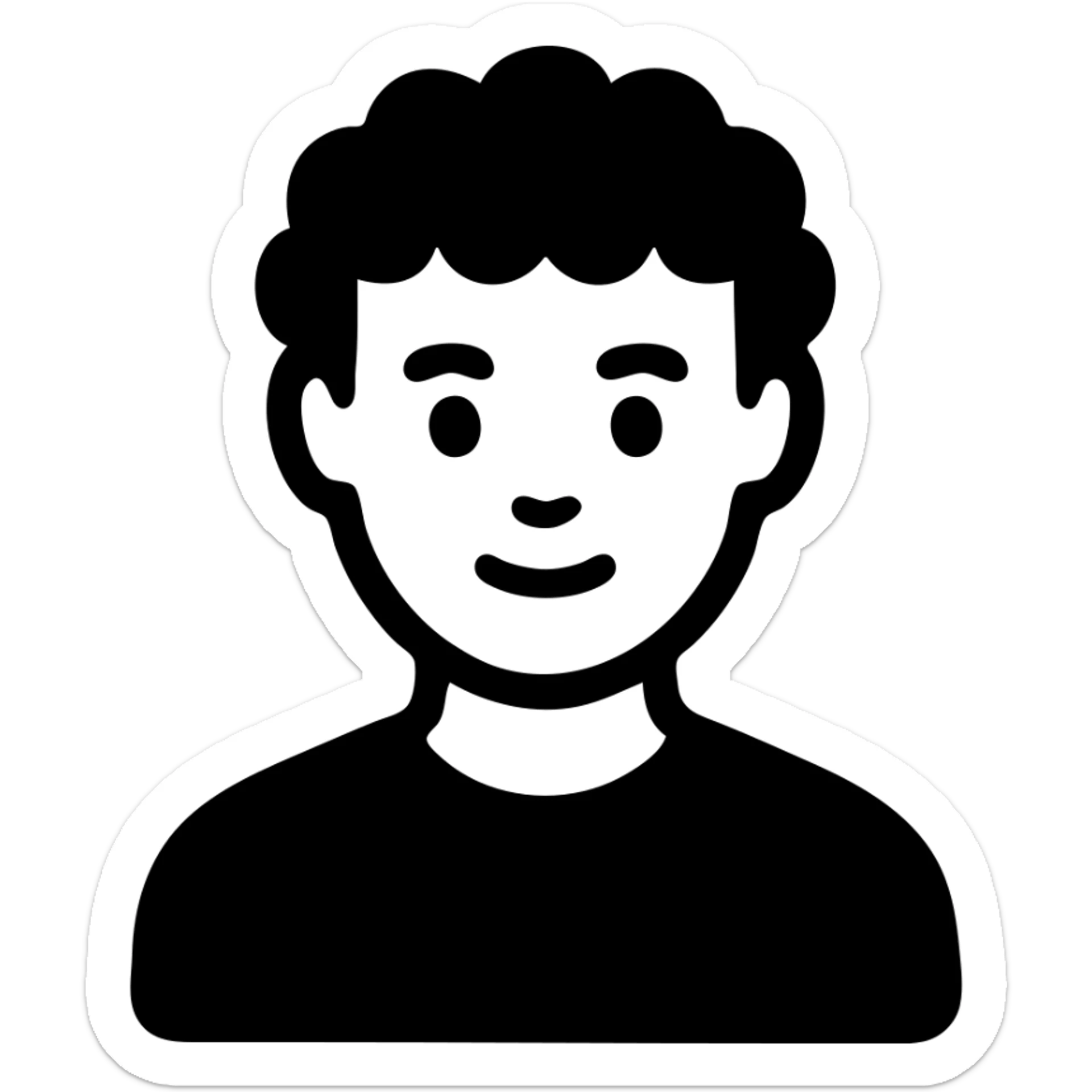 good looking young adult boy with brown curly hair and brown eyes, solid filled icon sticker