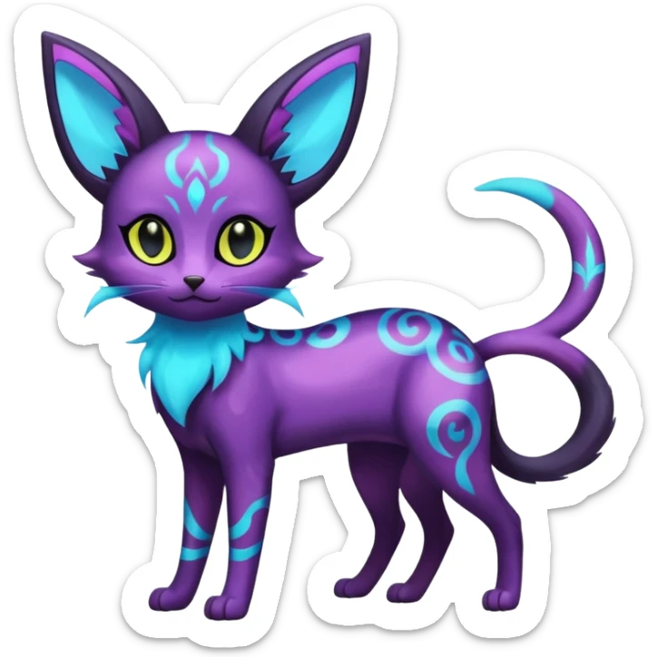 Magical bioluminescent Lunar Espeon-Umbreon-Purrloin-Delcatty-cat-fusion (full body) sticker
