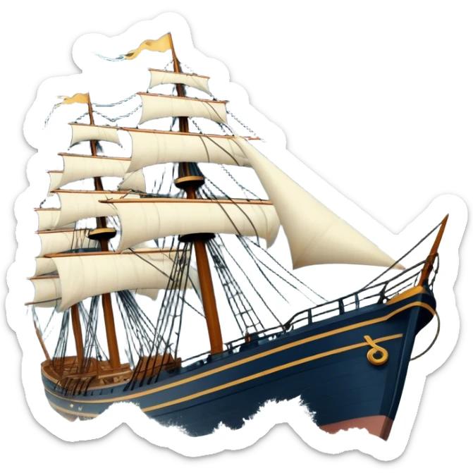 Icon for Historical Movies: Age of Great Geographical Discoveries. A vintage movie poster-style design with sailors battling a fierce storm at sea. Include crashing waves, lightning, a damaged ship, and heroic sailors gripping ropes. Intense, dramatic atmosphere. Transparent background. sticker