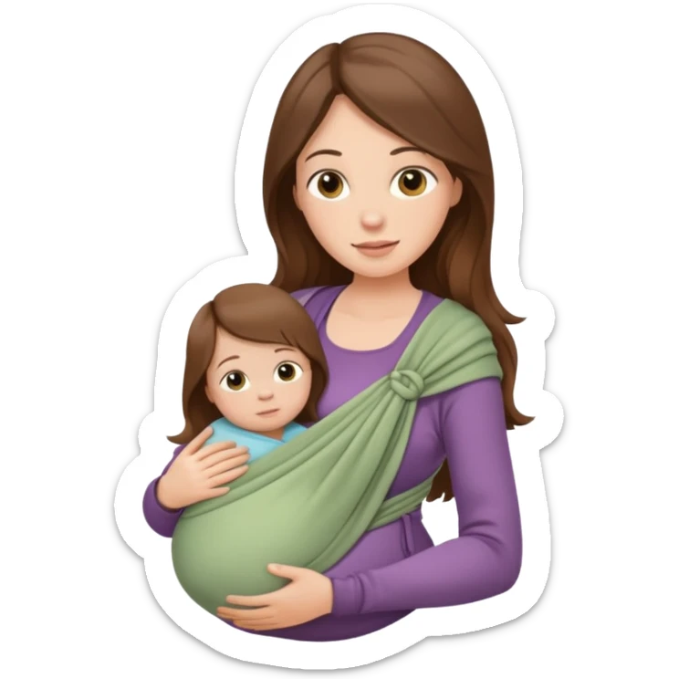 Pregnancy babywearing mom with long brown hair and fair skin with a small baby and wrap  sticker