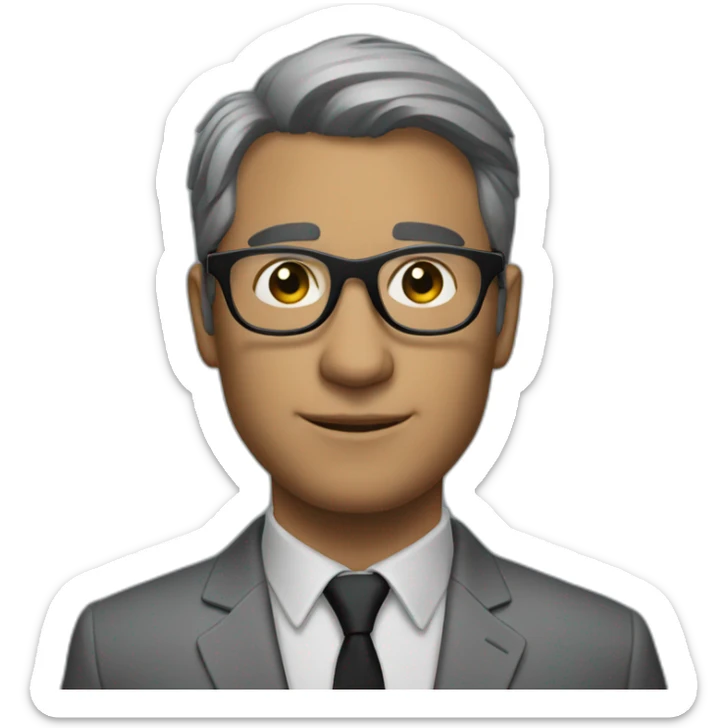 A secreto agent man wearing a grey suit a grey shirt and a black tie and a pait of transparente frame glasses sticker