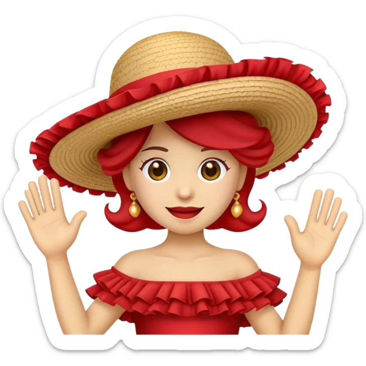 emoji character waving with a wide-brimmed Spanish flamenco hat sticker