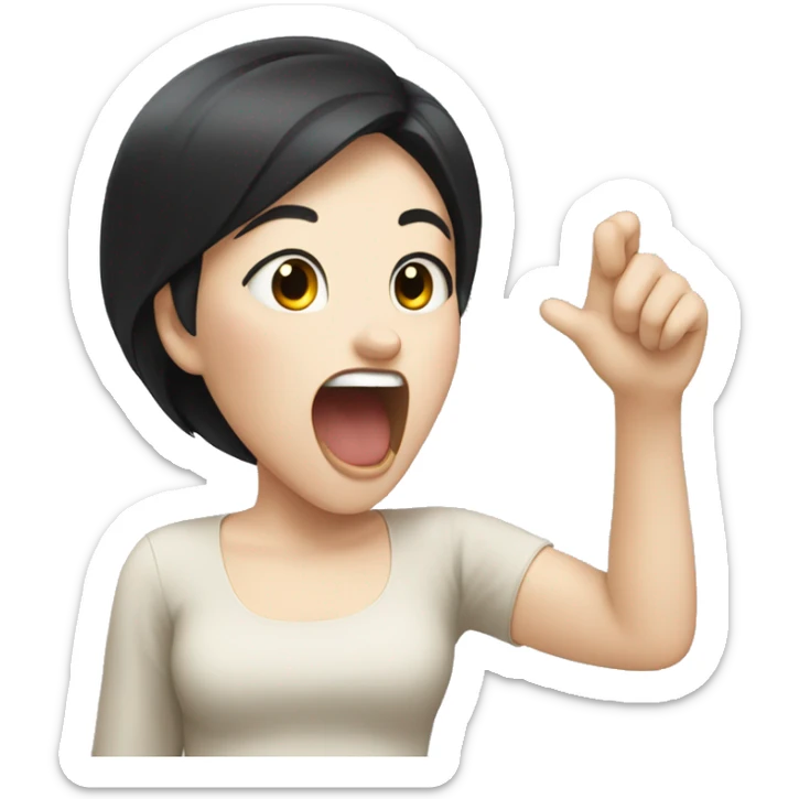 Girl with black hair and pale skin yawning and stretching sticker