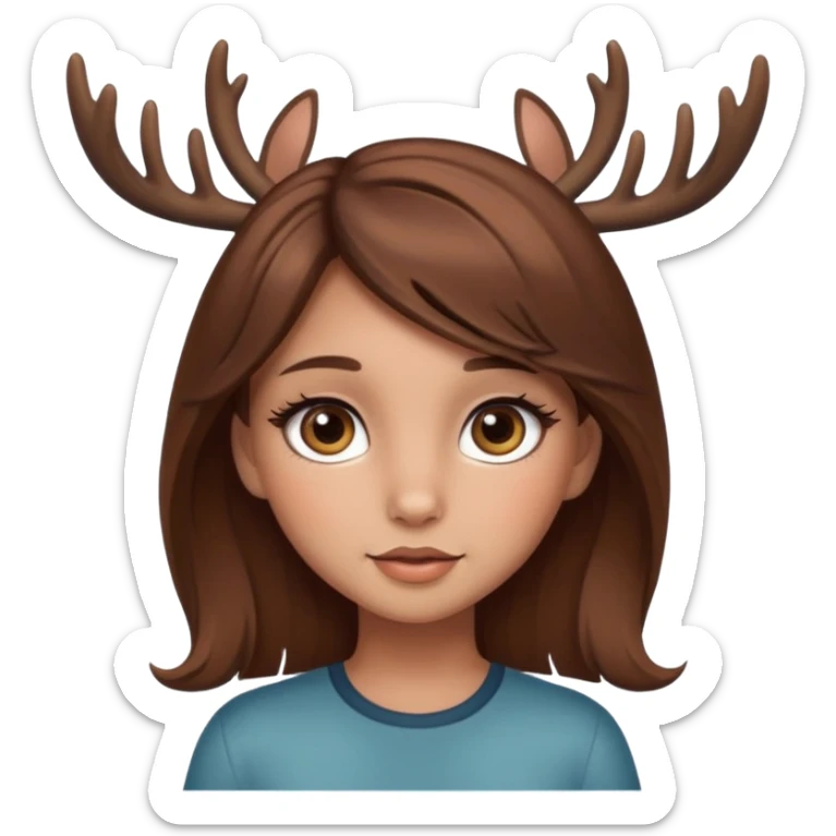 Make a cute girl deer with brown hair and big brown eyes give her lashes and her skin medium sticker