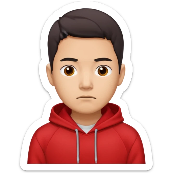 Mexican-Asian american male in red hoodie staring at you disappointef sticker