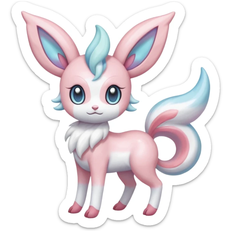 Shiny iridescent white albino Meloetta-Sylveon-Espurr-Palkia-fusion-animal-hybrid-creature, full body  sticker