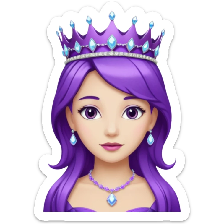 Gorgeous Lady with purple-shiny-crystal-hair and tiara and necklace sticker