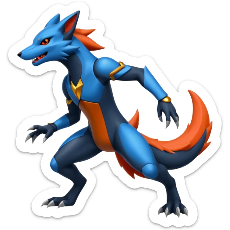 Edgy futuristic Zoroark-Salandit-Lucario-fusion sticker