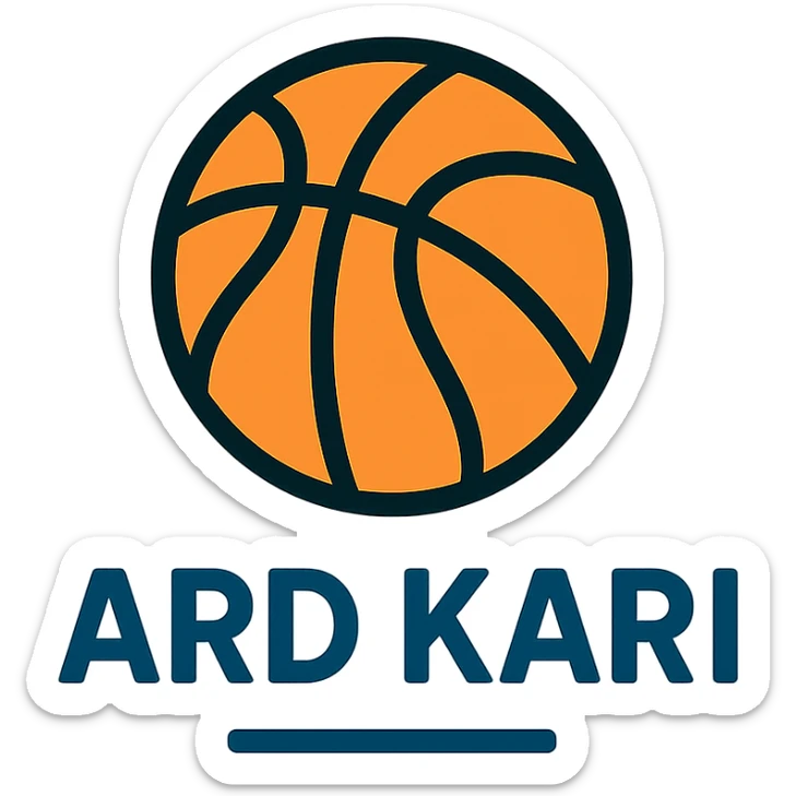 logo with text 'Ard Kari', color outline icon style, black lines with orange accent, basketball motif, modern and clean sticker