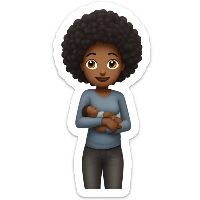 Garota negra de pelo afro con su bebe varón gordo de piel mestiza  sticker