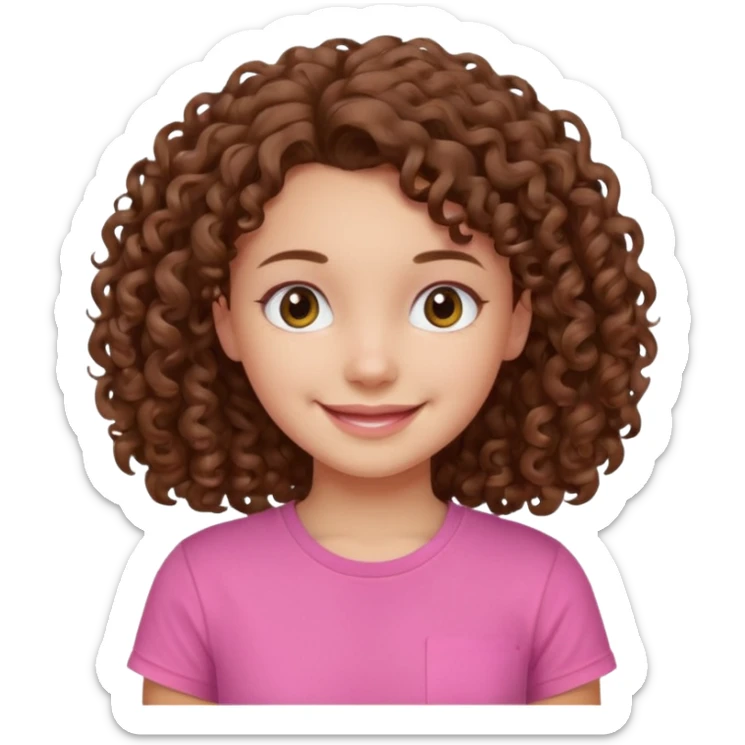 Young girl with curly hair and a pink T-shirt, looking happy  sticker