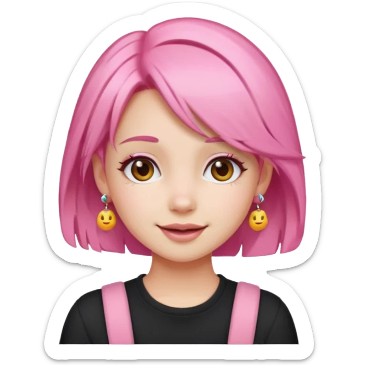 cute pink haired girl with cheerful pose and cute accessories. apple emoji style and remove the apple. sticker