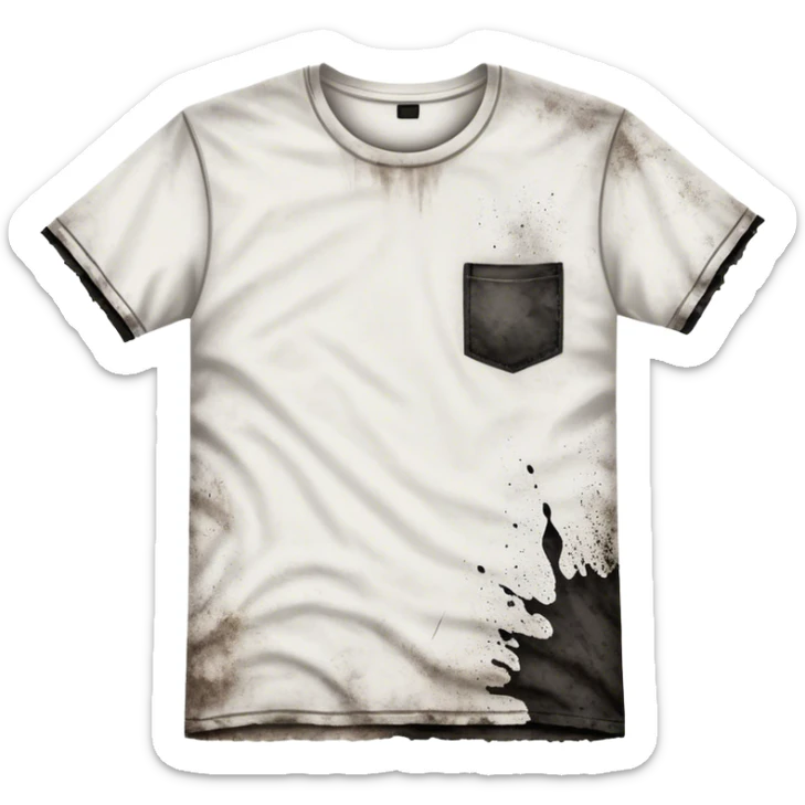 A white T-shirt heavily stained with black dirt and grime. The fabric is covered in dark smudges, making it look extremely dirty and worn out sticker