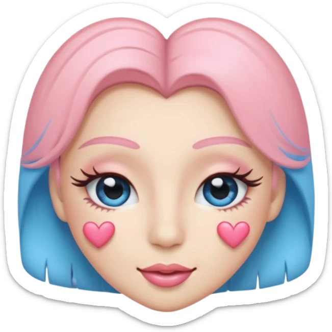 Coquette wink emoji, long eyelashes, heart-shaped blush, soft pastel pink and blue palette, glossy finish, transparent background



 sticker
